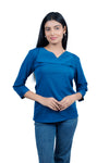 Women’s Solid Teal Blue Top with Overlap Neck Design