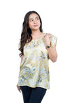 Women’s Yellow Floral Printed Casual Top with Cap Sleeves