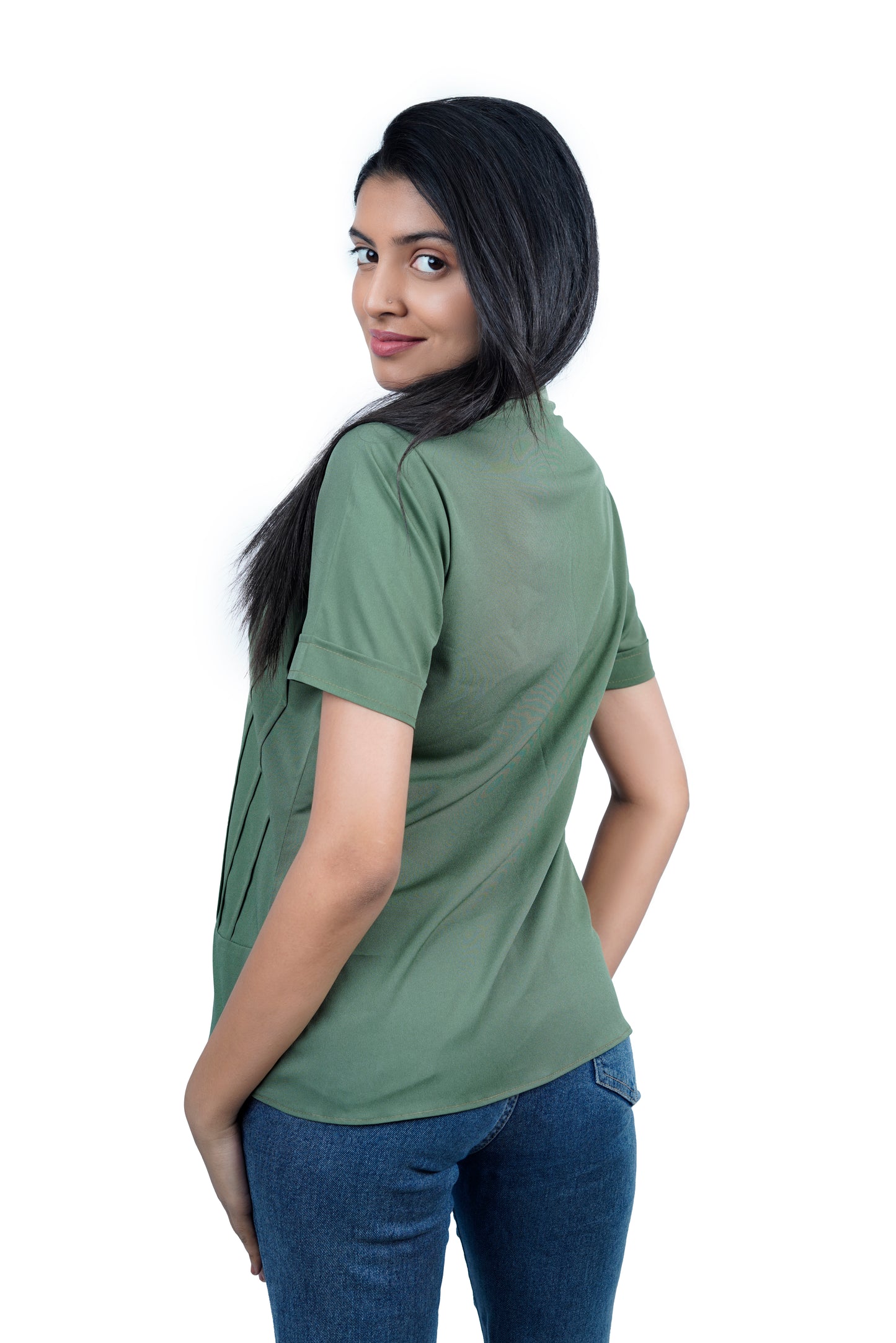 Women’s Olive Green Collared Button-Down Casual Shirt