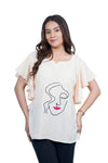 Women’s Cream Artistic Face Embroidered Top with Ruffle Sleeves