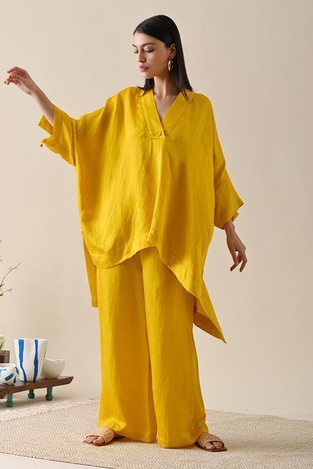 Mustard Yellow Oversized Kaftan Co-Ord Set in Pure Linen