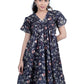 Midnight Bloom Flared V-Neck Floral Dress