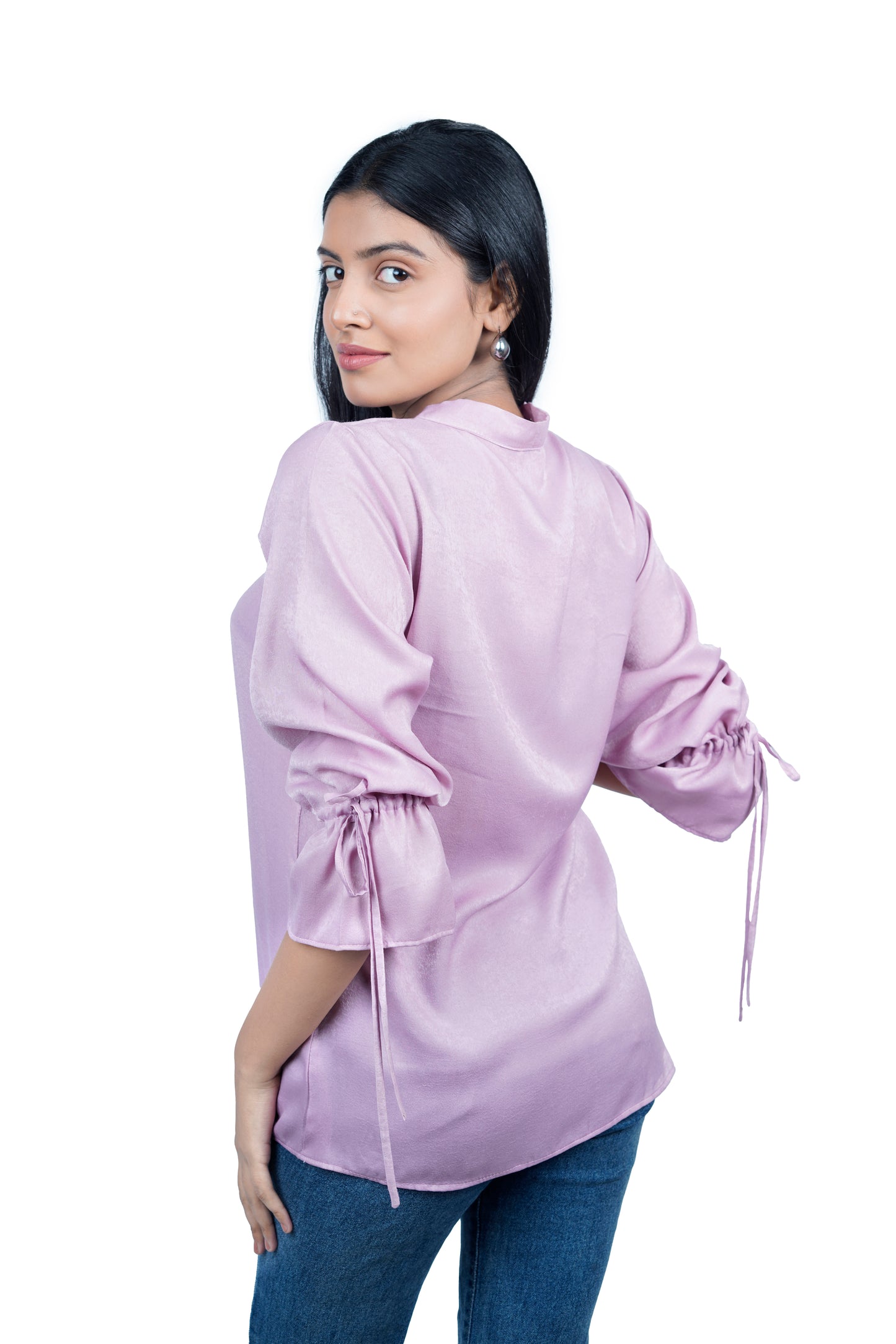 Lavender Satin Tie-Neck Blouse
