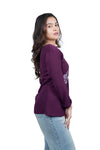 Plum Embroidered Asymmetric Button-Down Top