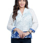 White & Blue Contrast-Collar Floral Hem Shirt