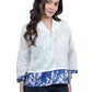 White & Blue Contrast-Collar Floral Hem Shirt