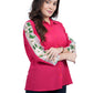 Women’s Solid Fuchsia Pink Shirt with Embroidered Sleeve Detail