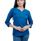 Women’s Solid Teal Blue Top with Overlap Neck Design