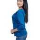 Women’s Solid Teal Blue Top with Overlap Neck Design