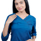 Women’s Solid Teal Blue Top with Overlap Neck Design