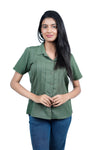 Women’s Olive Green Collared Button-Down Casual Shirt