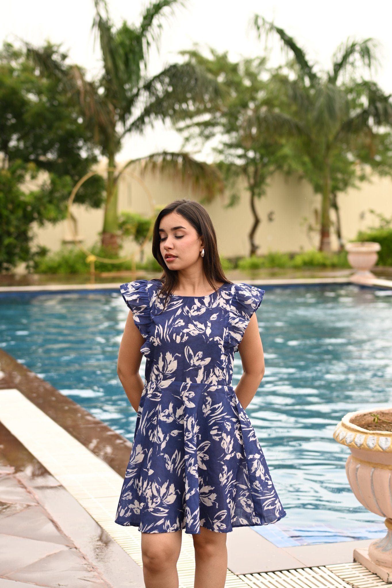 Azure ruffle-sleeved Dress - BURANSHH