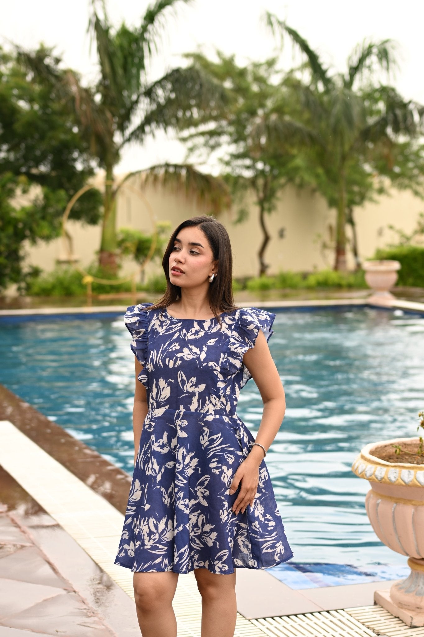 Azure ruffle-sleeved Dress - BURANSHH
