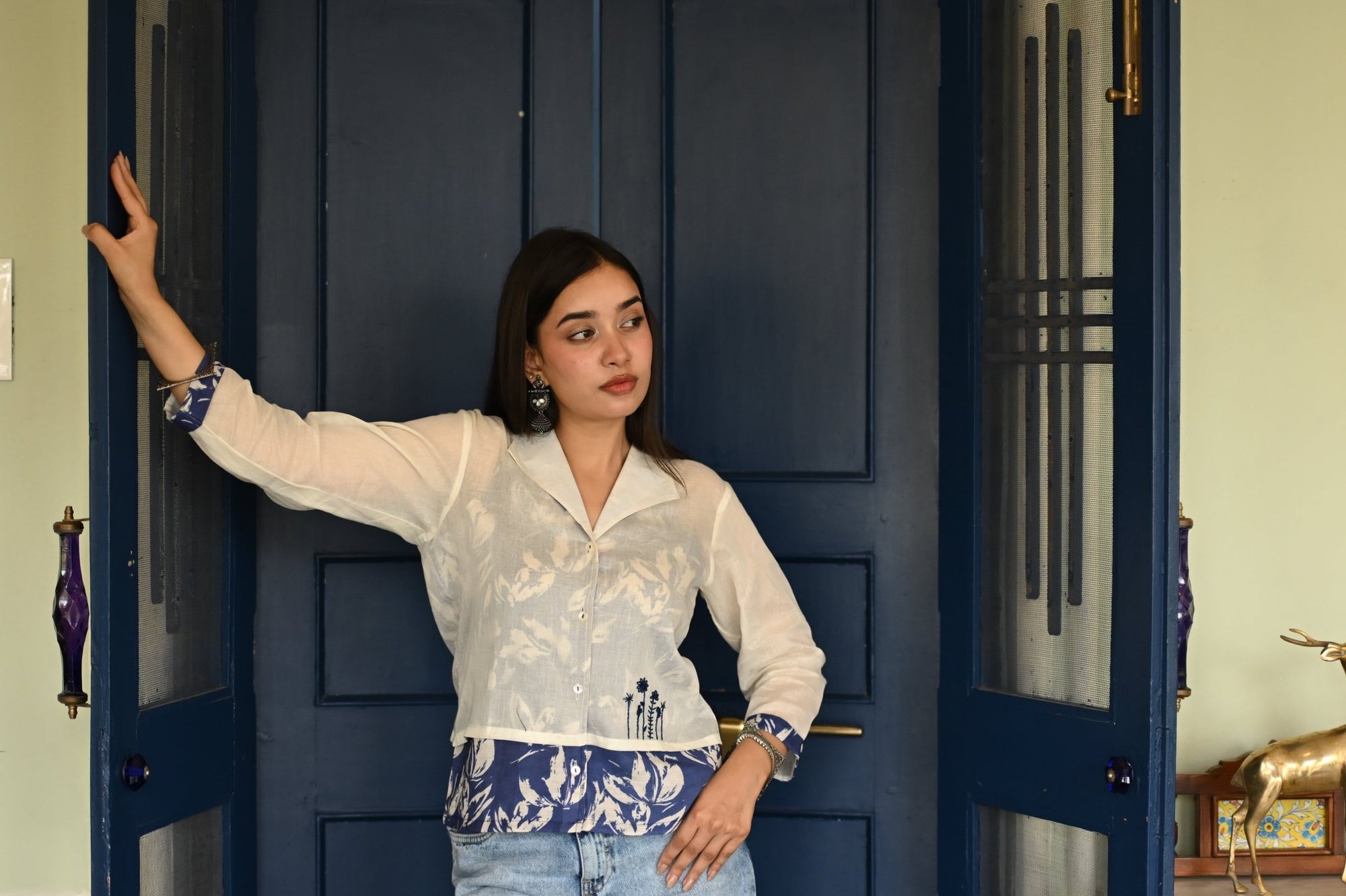 Inanna double-layered linen shirt- Oasis - BURANSHH