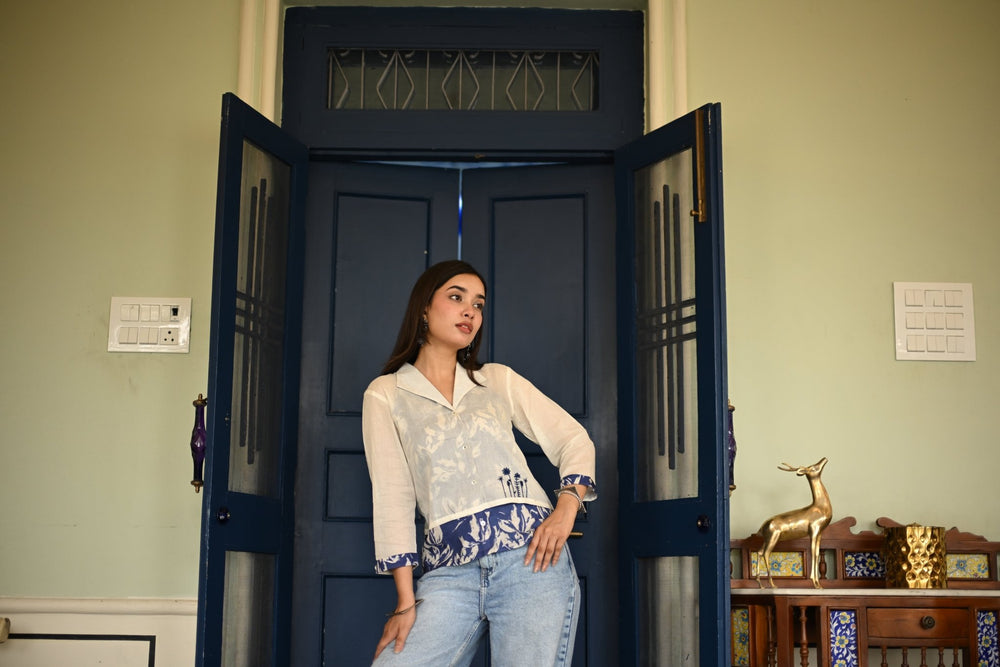 Inanna double-layered linen shirt- Oasis - BURANSHH
