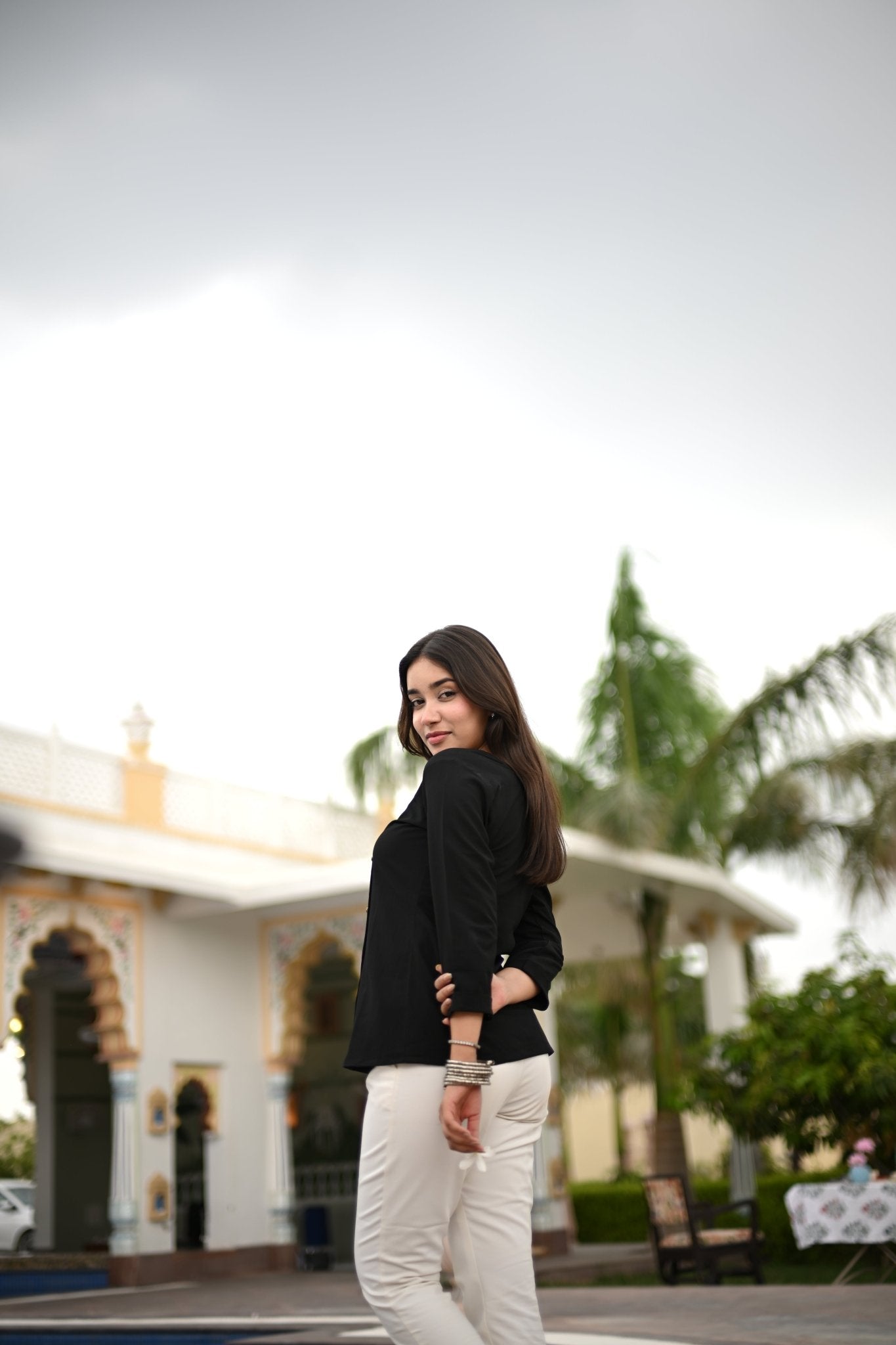Iris Hand Printed Top- Coal - BURANSHH