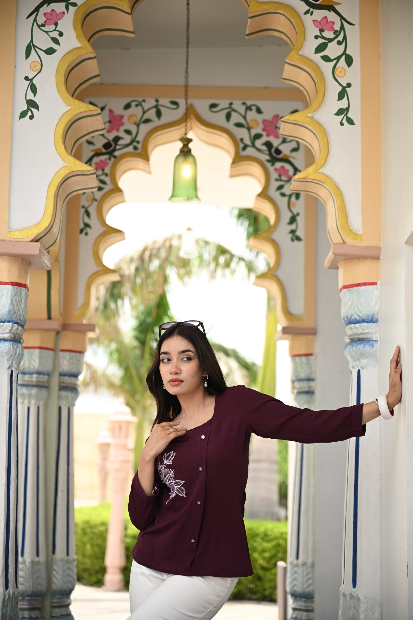 Iris Hand Printed Top- Plum - BURANSHH
