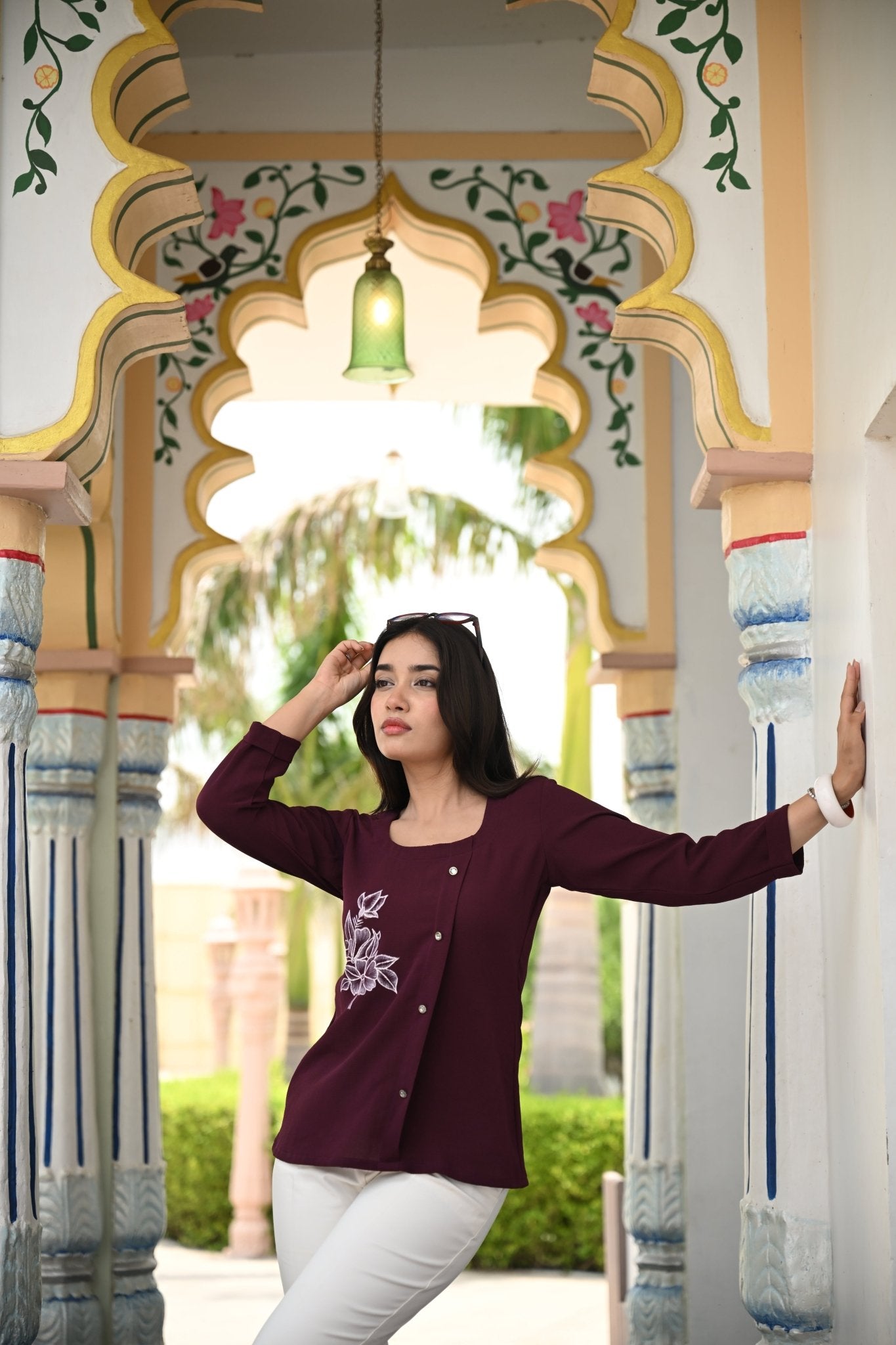 Iris Hand Printed Top- Plum - BURANSHH