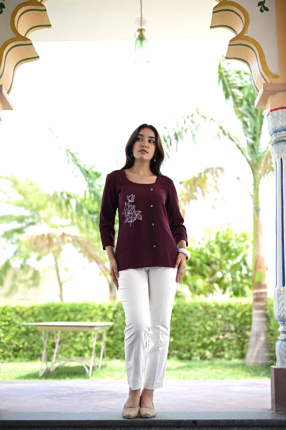 Iris Hand Printed Top- Plum - BURANSHH